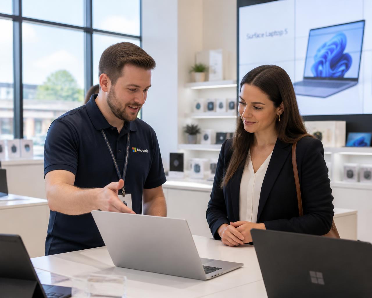 Store specialist giving a technology consultation to a customer